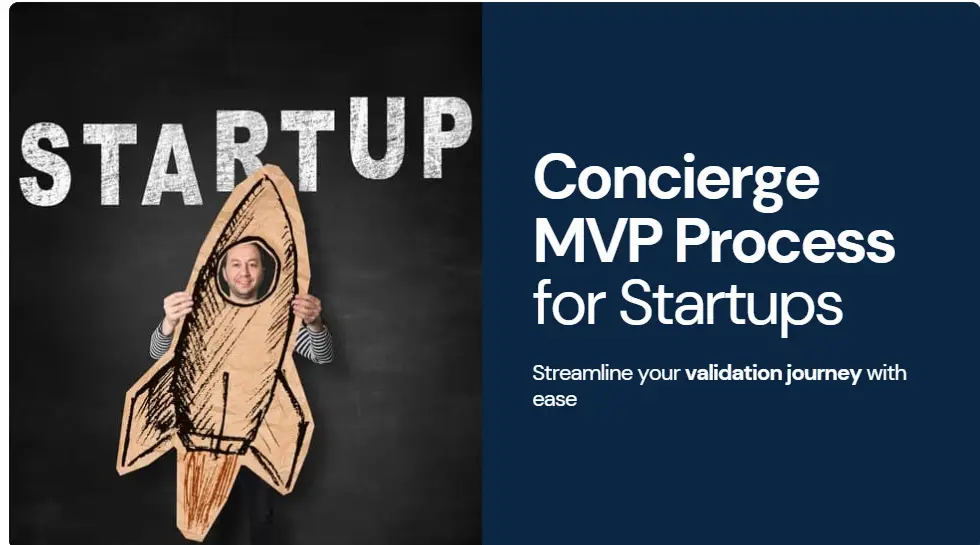 Illustration of the Concierge MVP process showing manual operations, customer interactions, feedback loops, and iterative improvements in a startup.