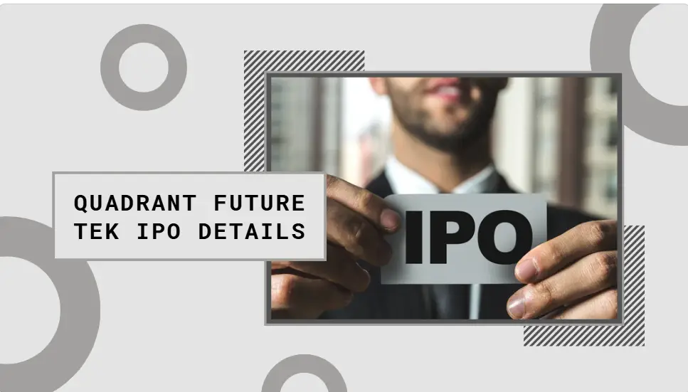 "An infographic detailing the Quadrant Future Tek IPO, including allotment status, subscription details, and key dates such as the allotment and listing dates."