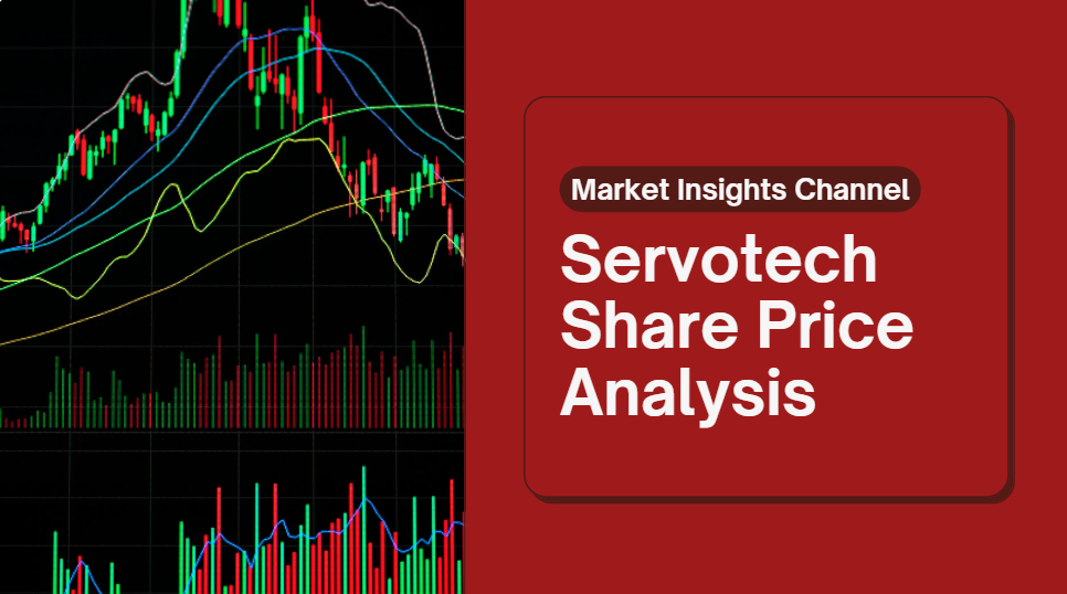 A dynamic and professional image showcasing: A stock market chart with Servotech Power Systems' share price growth trend. A bullish and bearish indicator overlay, reflecting price targets for 2025 (₹180-₹250 range). A solar panel and EV charging station in the background, symbolizing the company's shift to renewable energy and EV infrastructure. A business professional analyzing stock data on a laptop, signifying investor interest.