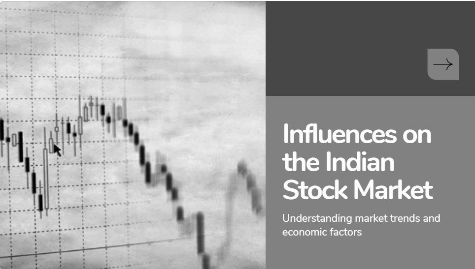 Data visualization showcasing key trends and indicators influencing the Indian stock market, including FII flows, GDP growth, and global cues.